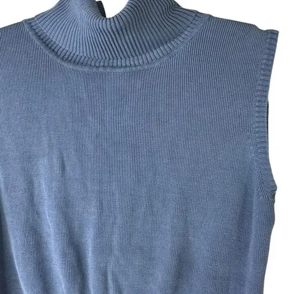 Harold's Vintage Powdered Blue Ribbed Silk Turtleneck Sleeveless Cardigan Set - Picture 4 of 9
